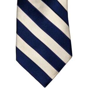 Roundtree & Yorke Men's Silk Tie White & Navy Striped